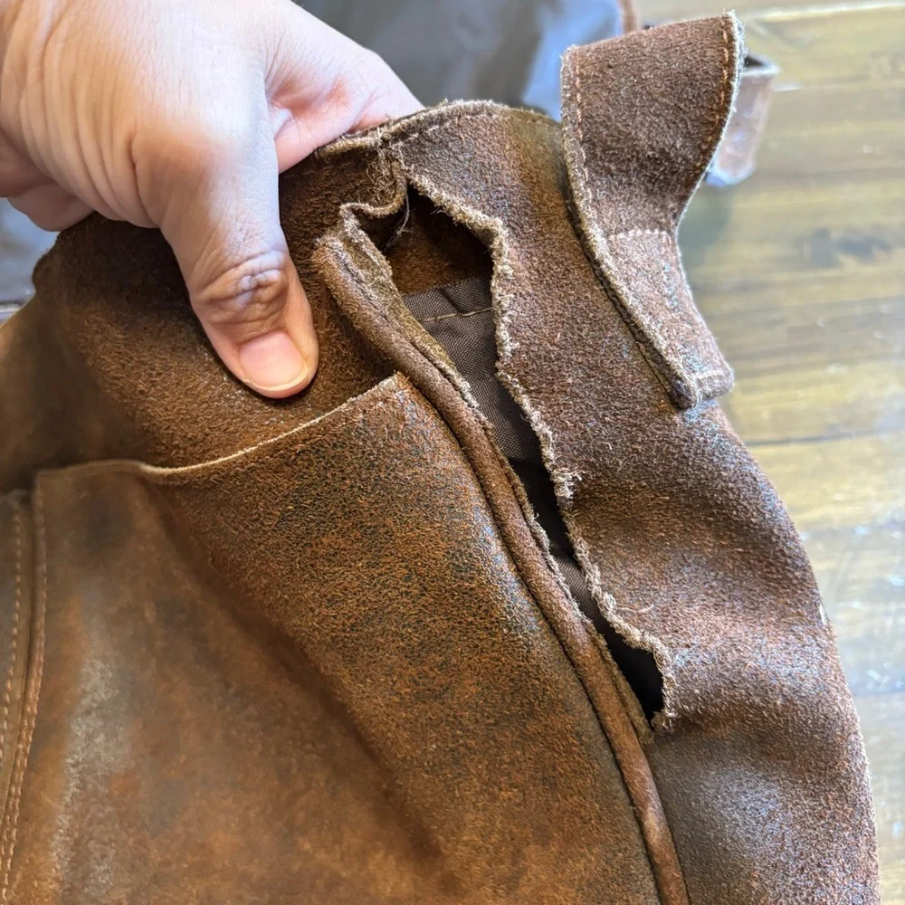 Claire Chase Laredo Messenger Bag Distressed Brown Suede Leather Vintage Flawed